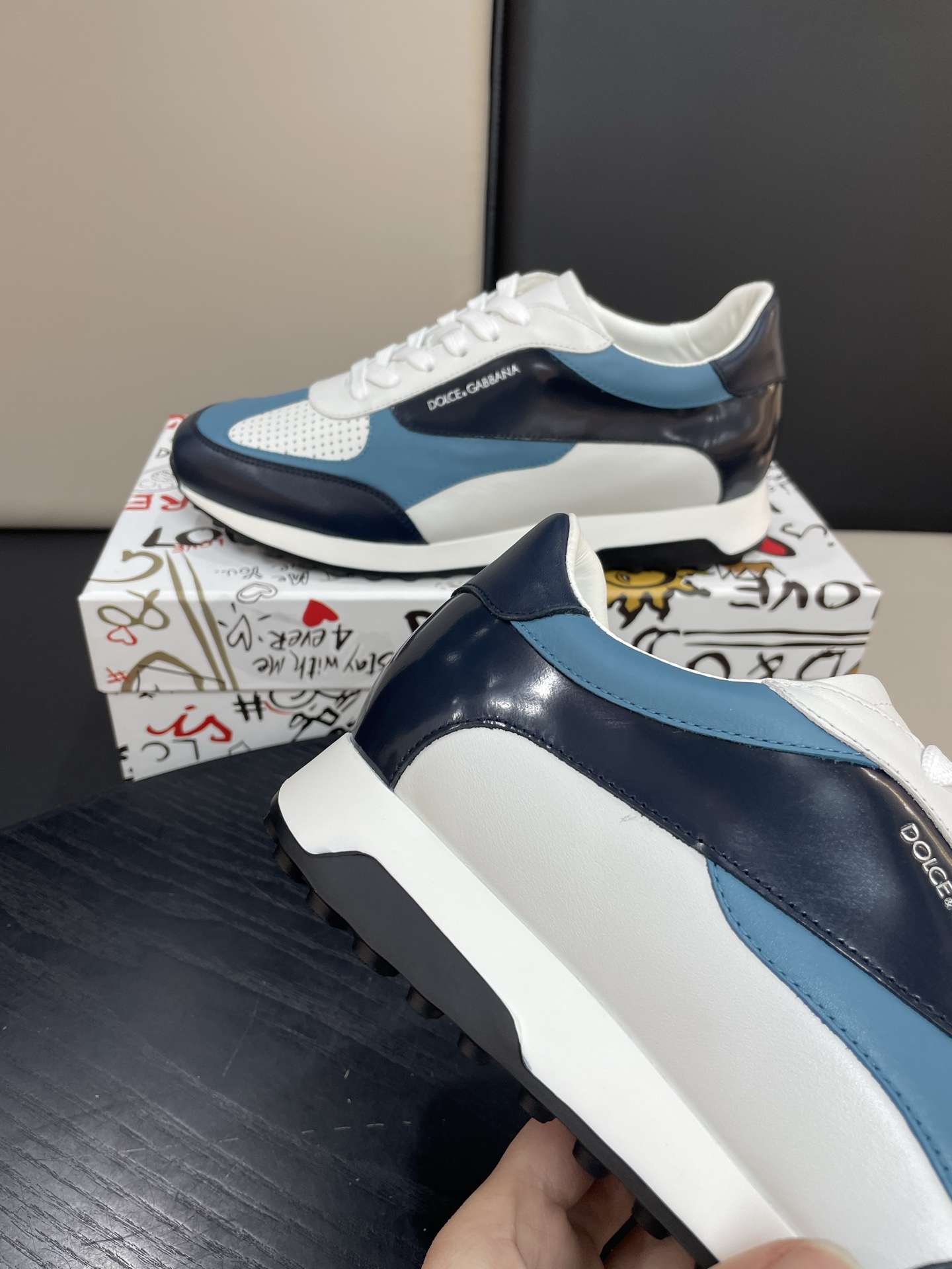 Dolce & Gabbana Men's Leather Sneakers, Blue/White, Size 38-45 6 i1744451392996 4964 0 4