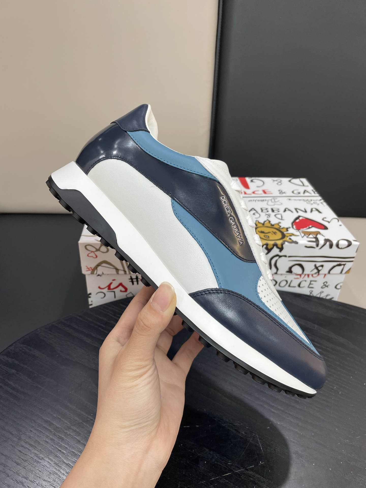 Dolce & Gabbana Men's Leather Sneakers, Blue/White, Size 38-45 2 i1744451393016 5853 0 0