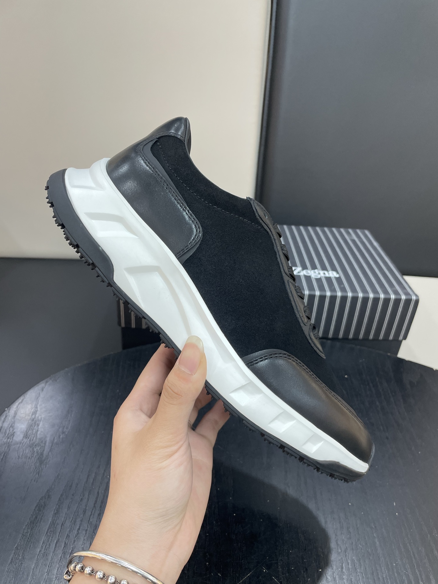 Zegna Men's Leather and Suede Lightweight Fashion Sneakers