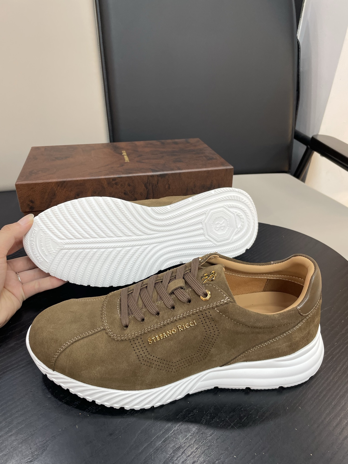 Stefano Ricci Suede Leather Sneakers - Casual Shoes in Olive Green 4 i1755504983648 5308 0 2