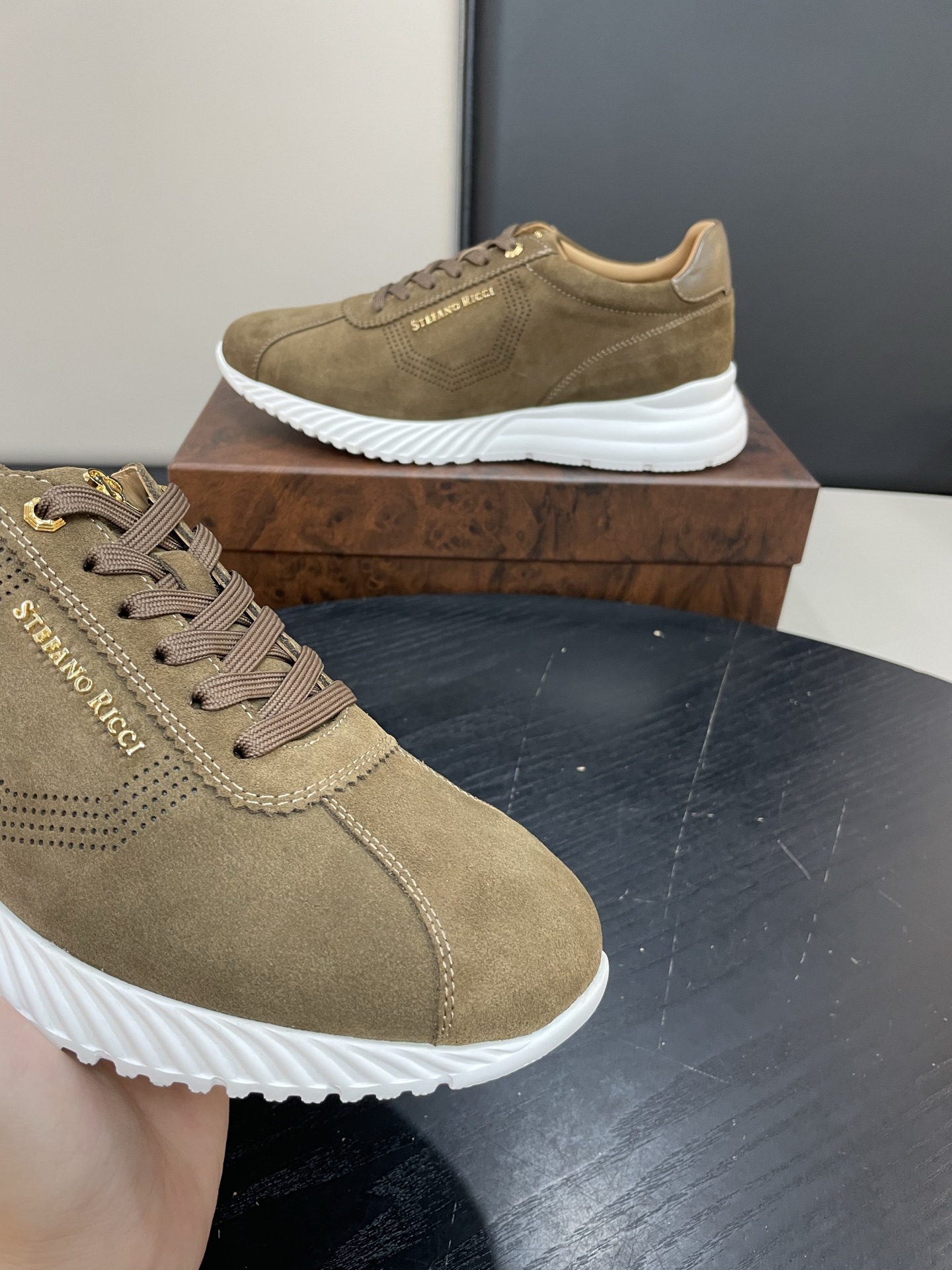 Stefano Ricci Suede Leather Sneakers - Casual Shoes in Olive Green 5 i1755504984200 4916 0 3