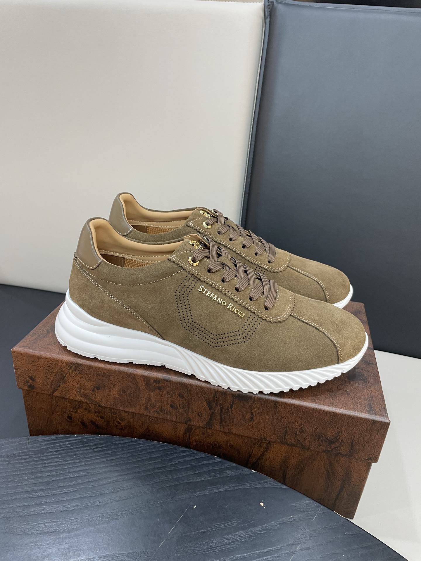 Stefano Ricci Suede Leather Sneakers - Casual Shoes in Olive Green 10 i1755504984760 6063 0 8
