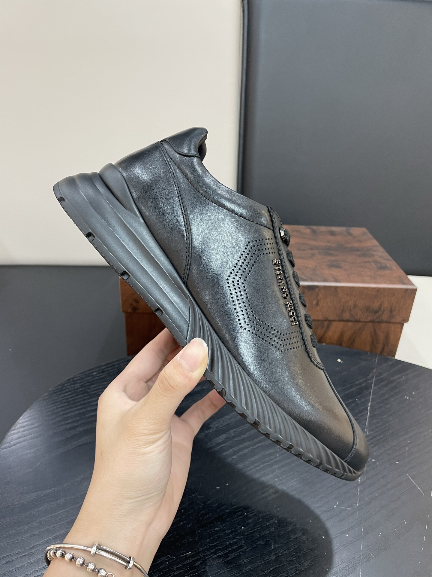 Stefano Ricci Men's Black Leather Lace-Up Sneakers - Comfortable & Lightweight 2 i1755505044108 775 0 0