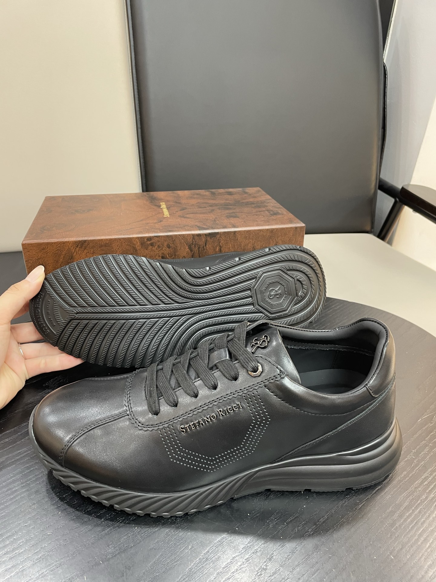 Stefano Ricci Men's Black Leather Lace-Up Sneakers - Comfortable & Lightweight 4 i1755505045122 9950 0 2