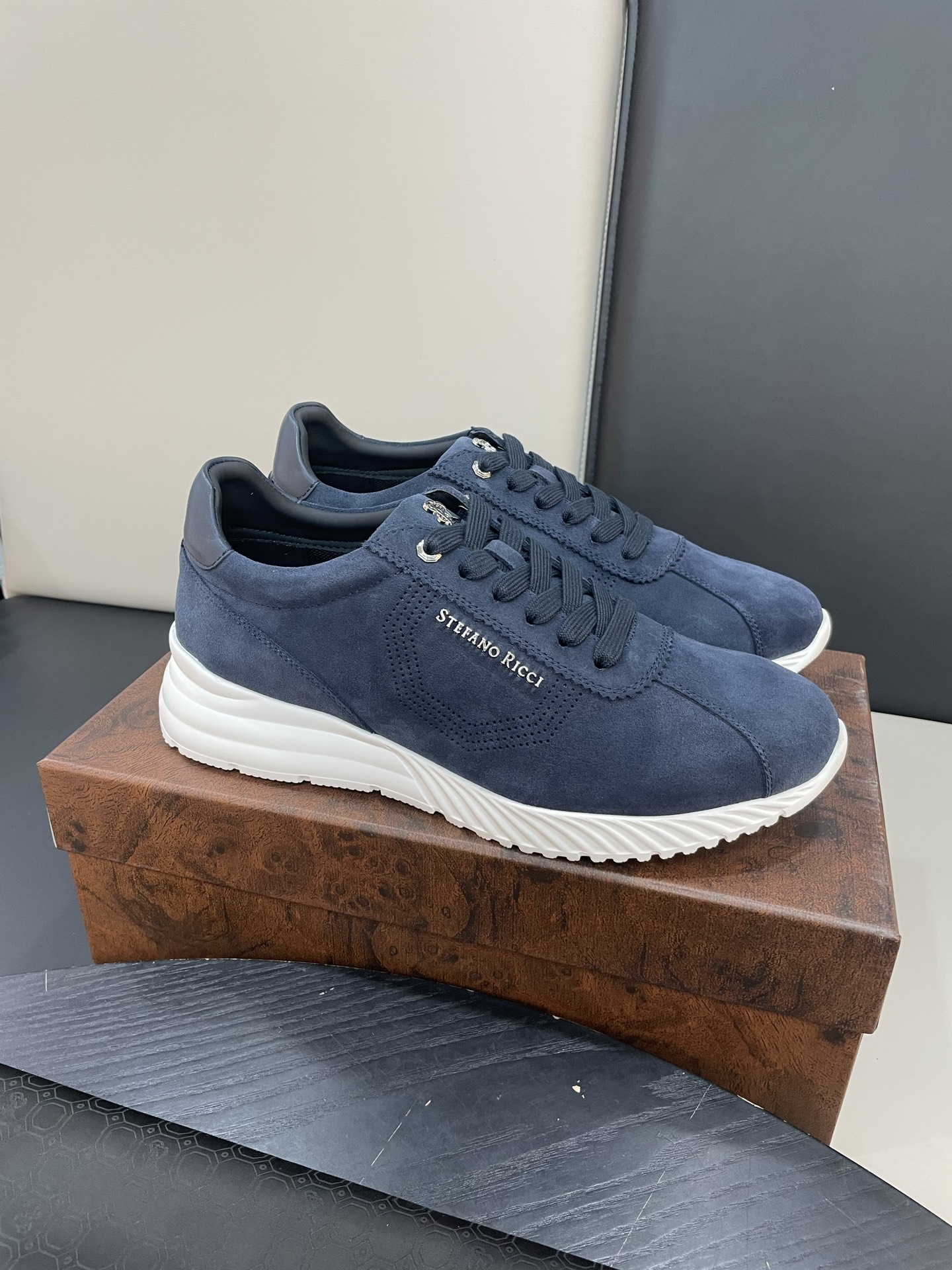 Stefano Ricci Men's Blue Suede Leather Casual Sneakers Shoes 10 i1756190183515 4131 0 8