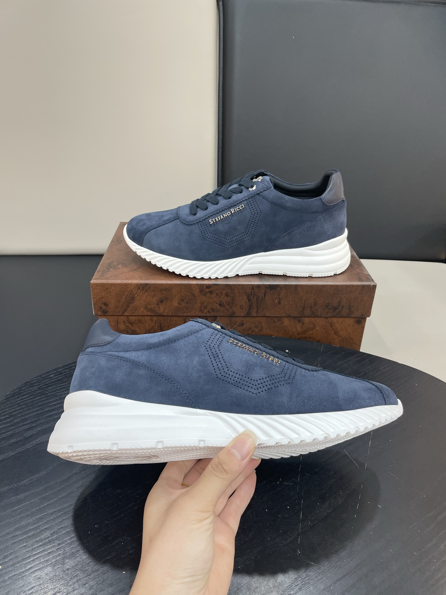Stefano Ricci Men's Blue Suede Leather Casual Sneakers Shoes 8 i1756190183515 8503 0 6