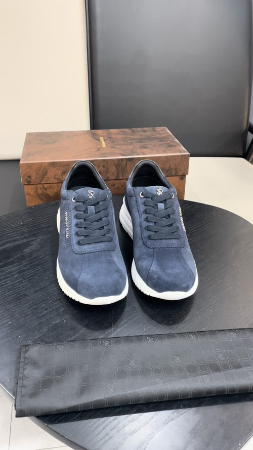 Stefano Ricci Men's Blue Suede Leather Casual Sneakers with Lightweight Sole