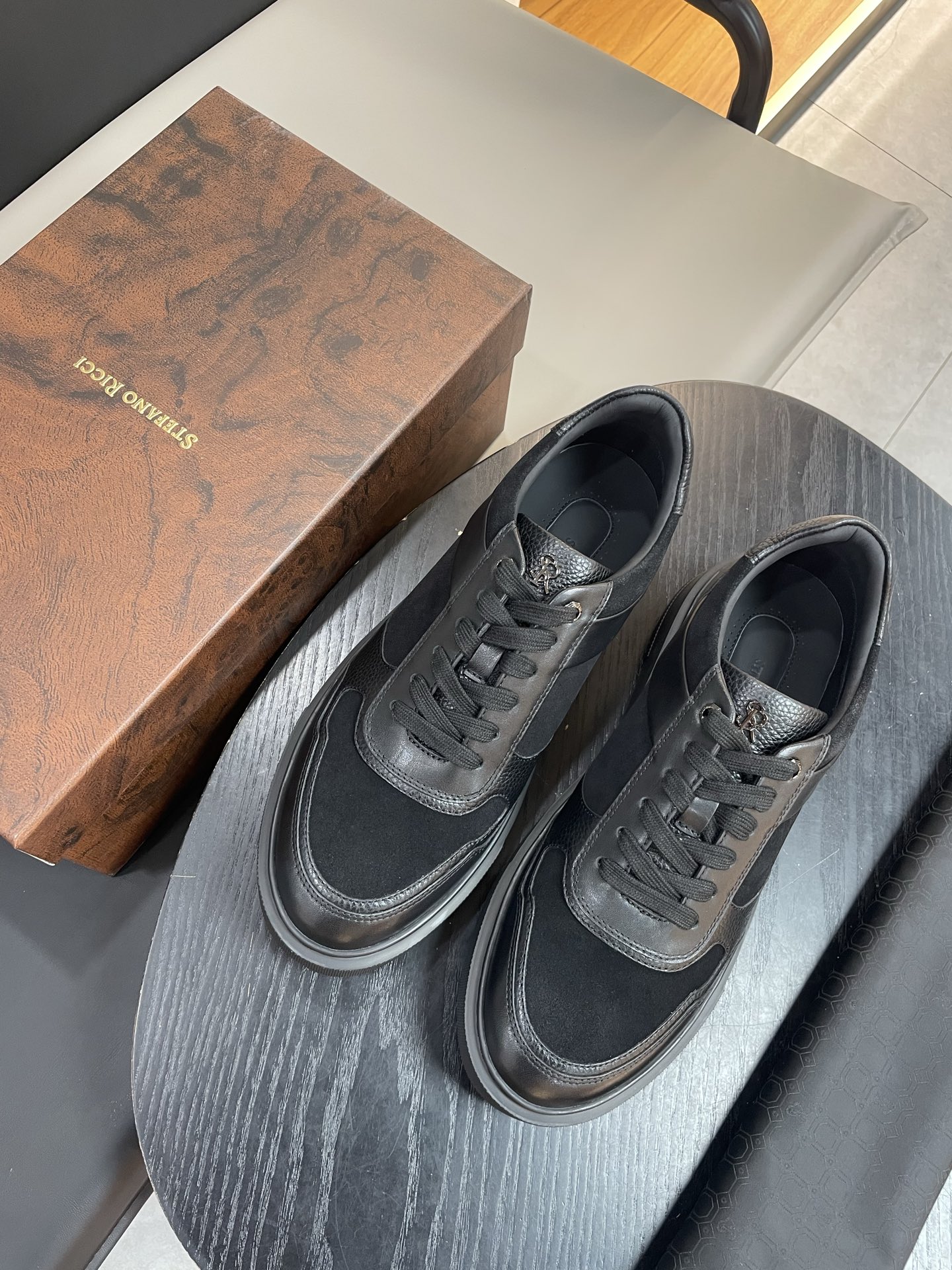 Stefano Ricci Men's Black Leather and Suede Casual Sneakers Shoes 2 i1756195952317 7699 0 1