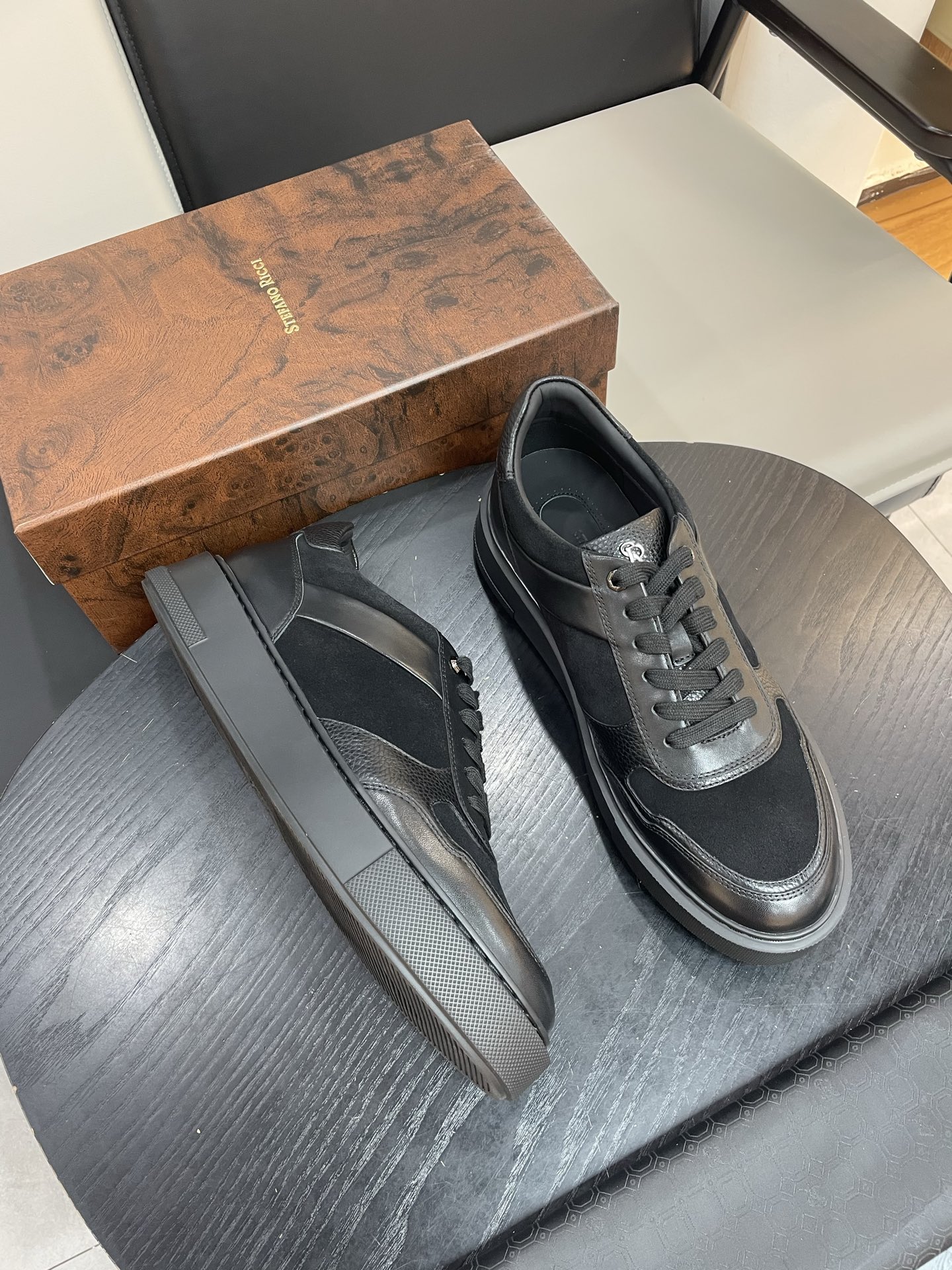 Stefano Ricci Men's Black Leather and Suede Casual Sneakers Shoes 8 i1756195954460 9764 0 7
