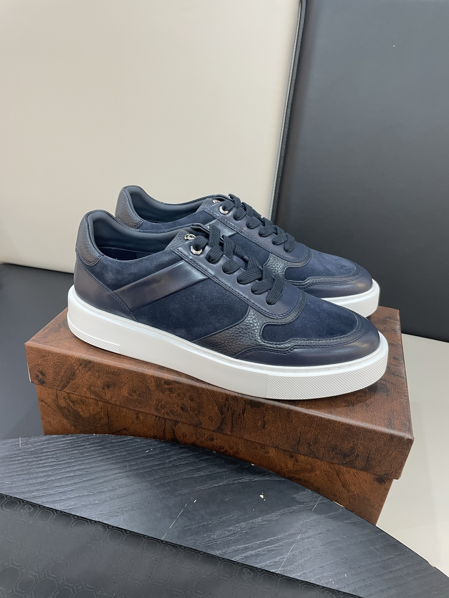 Stefano Ricci Men's Navy Blue Suede & Leather Low-Top Sneakers 10 i1756195976982 8621 0 8