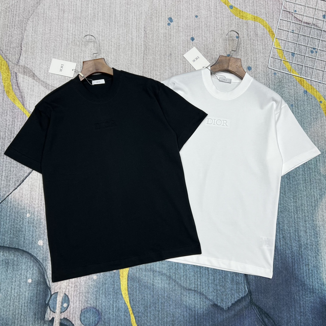 Dior Kopen Kleding T-Shirt Zwart Wit Unisex Katoen Zomercollectie Korte mouw