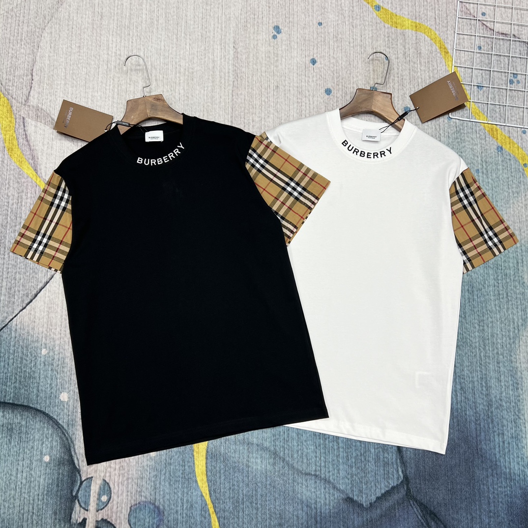 Burberry Kleding T-Shirt Zwart Wit Borduurwerk Unisex Katoen Zomercollectie Korte mouw