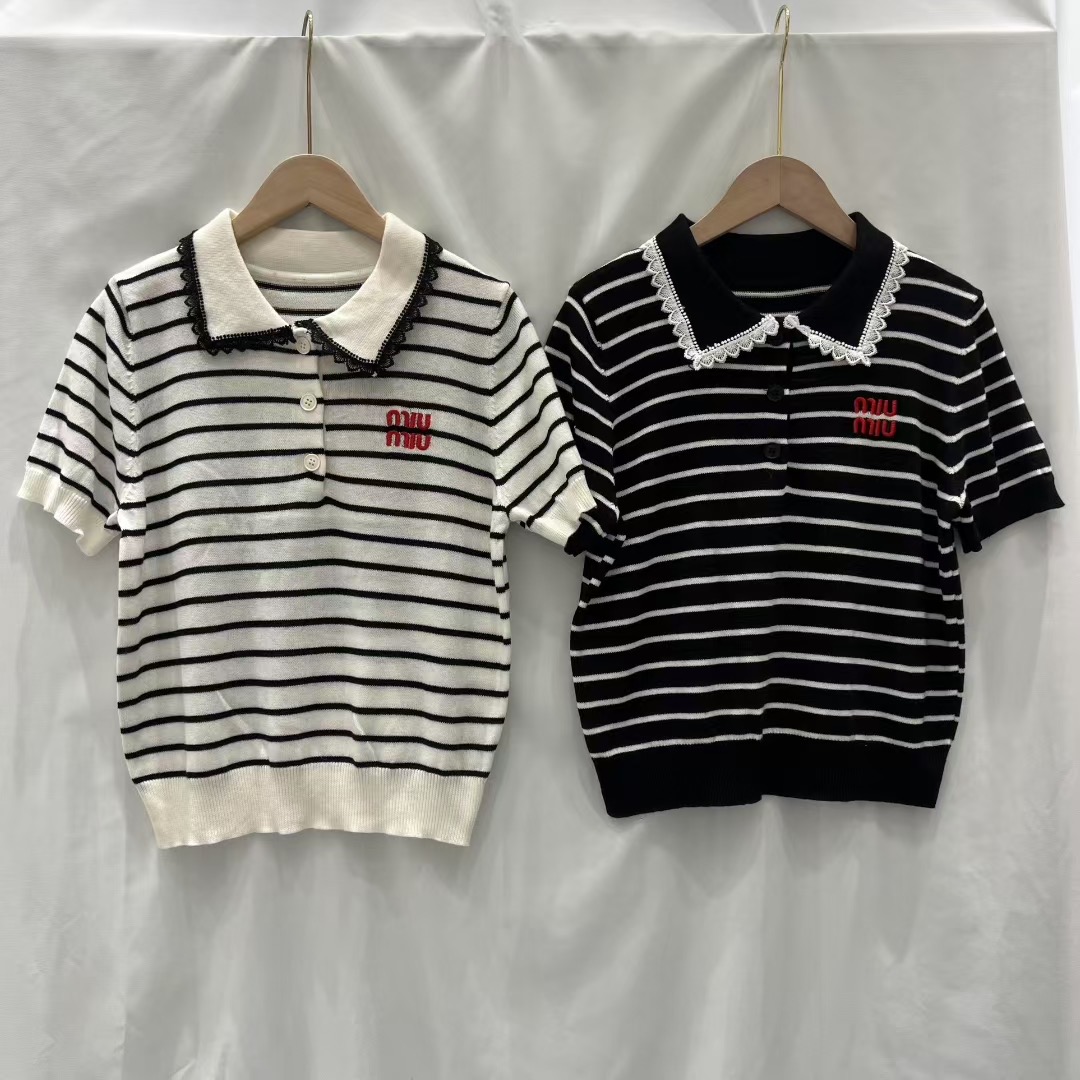 NO:486426,Miaomiao striped lapel short sleeves, T-shirt, alexander wang19860909缪缪条纹翻领短袖,,T-shirt,alexander wang,Women's clothing