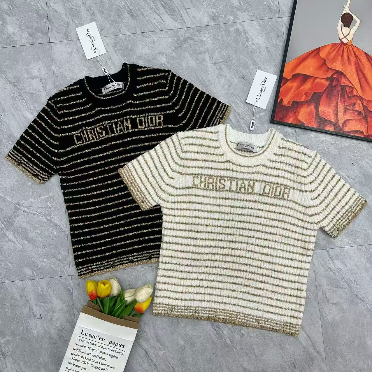 NO:747638,Dior's new gold-plated short-sleeved, dior, T-shirt,19860909迪奥新款拼金丝短袖,,dior,T-shirt,,Women's clothing