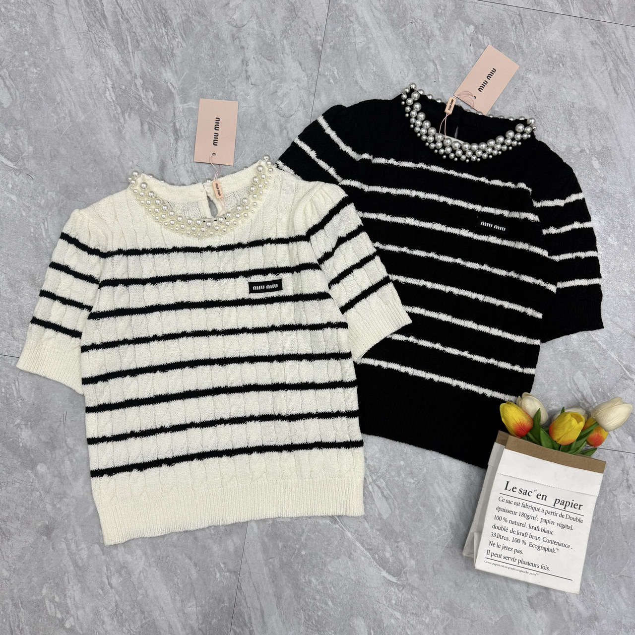 NO:749452,Miu Miu handmade pearl collar short sleeves, T-shirt,19860909缪缪手工珍珠领短袖,,T-shirt,,Women's clothing