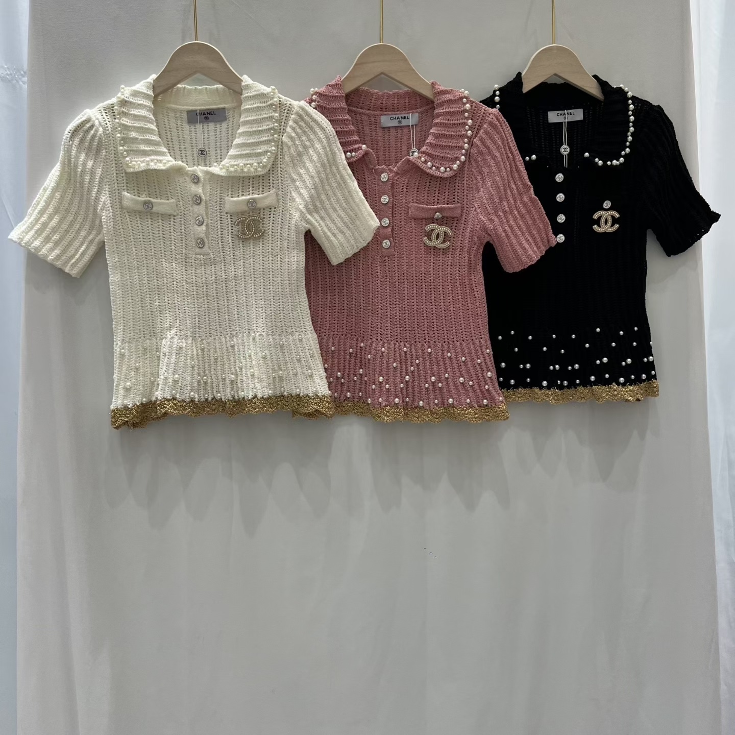 NO:791168,Chanel early spring new style heavy-duty beaded short-sleeved lapel, chanel, T-shirt,19860909香奈儿早春新款翻领重工打珠短袖,,chanel,T-shirt,,Women's clothing