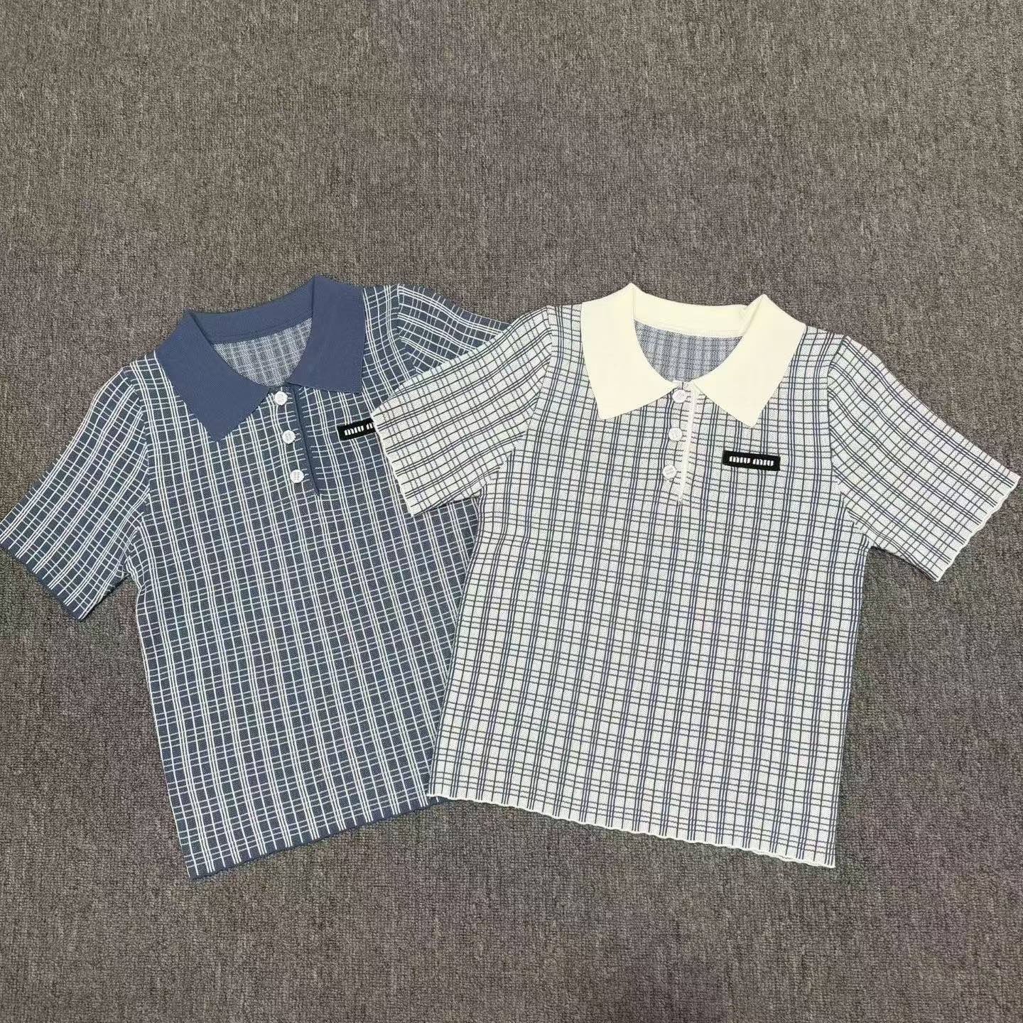 NO:791178,19860909miumiu早春新款格子翻领短袖,,miumiu,T-shirt,,Women's clothing