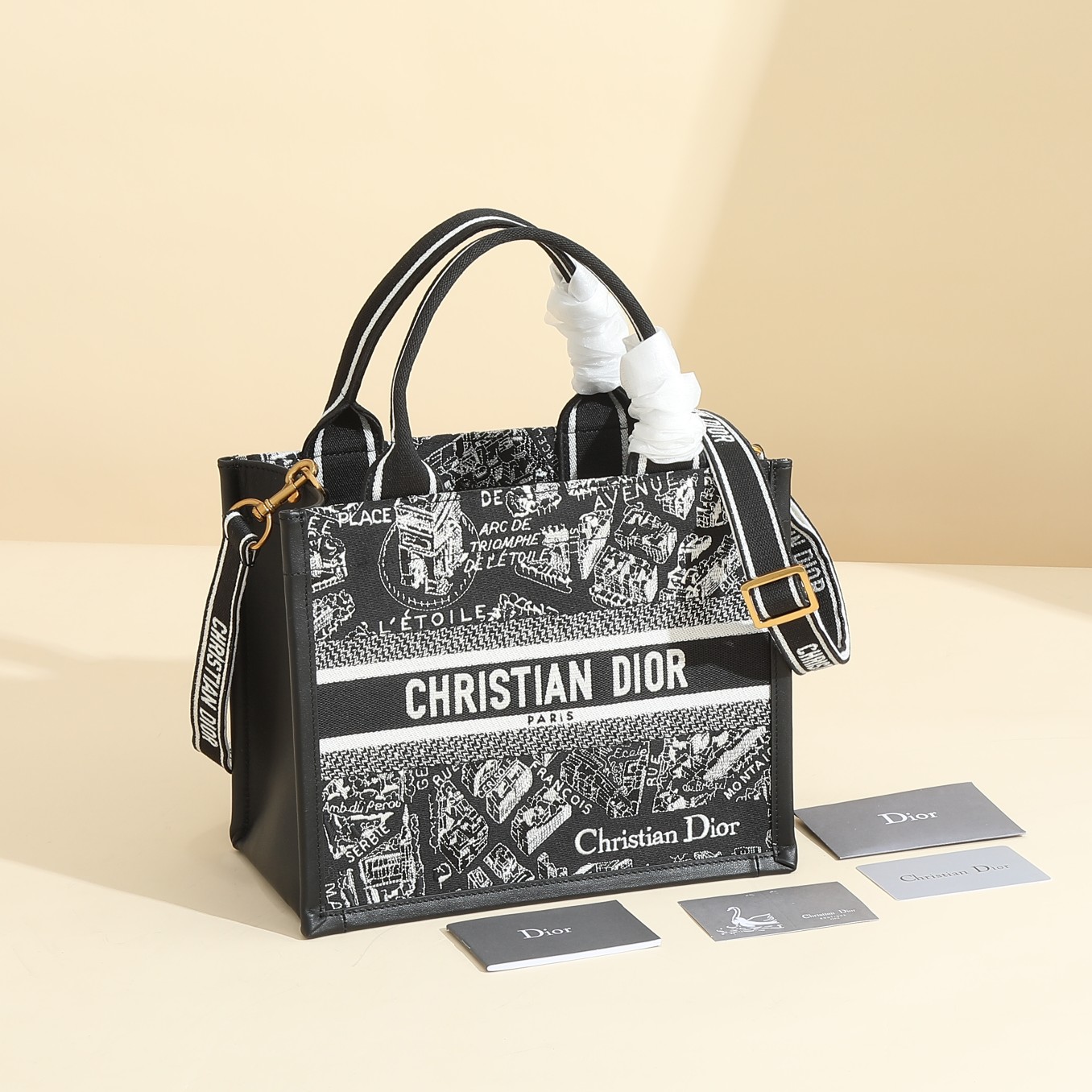 Der beste Designer
 Dior Book Tote Taschen Handtaschen Tragetaschen Schwarz Weiß Stickerei