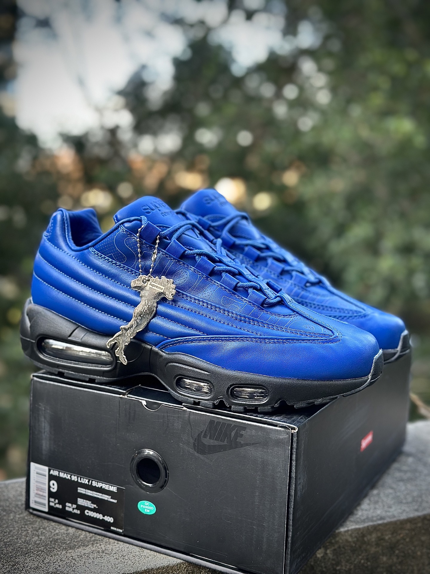 Supreme x NK Air Max 95 Lux 潮流舒适 皮革 低帮跑步鞋 男款 蓝色 潮流百搭 气垫缓震慢跑鞋 CI0999-400