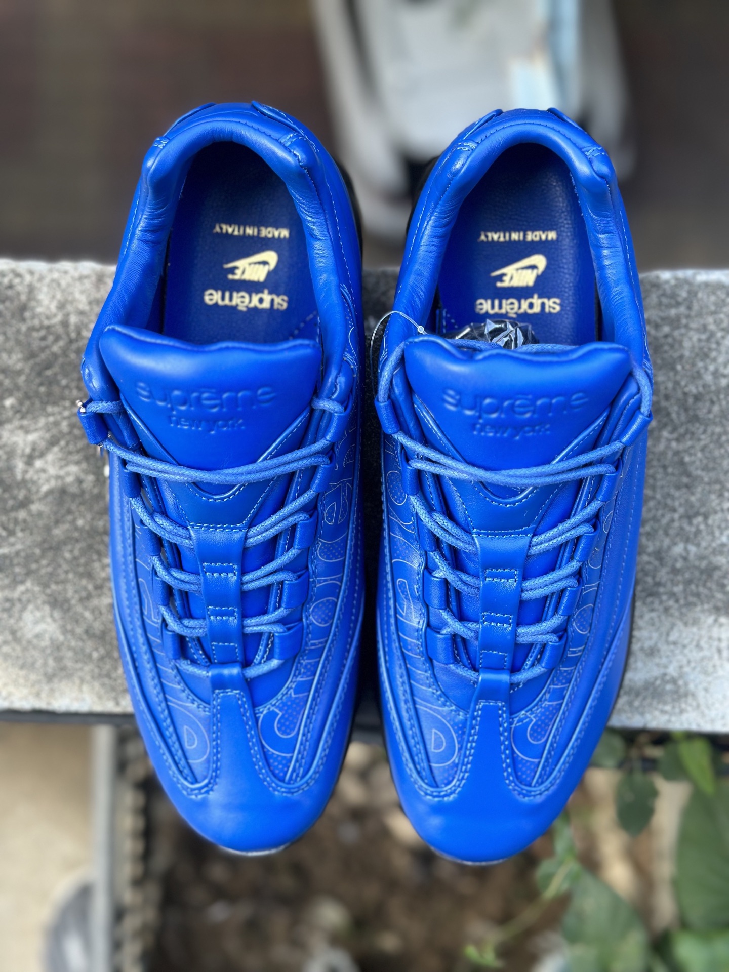 Supreme x NK Air Max 95 Lux 潮流舒适 皮革 低帮跑步鞋 男款 蓝色 潮流百搭 气垫缓震慢跑鞋 CI0999-400