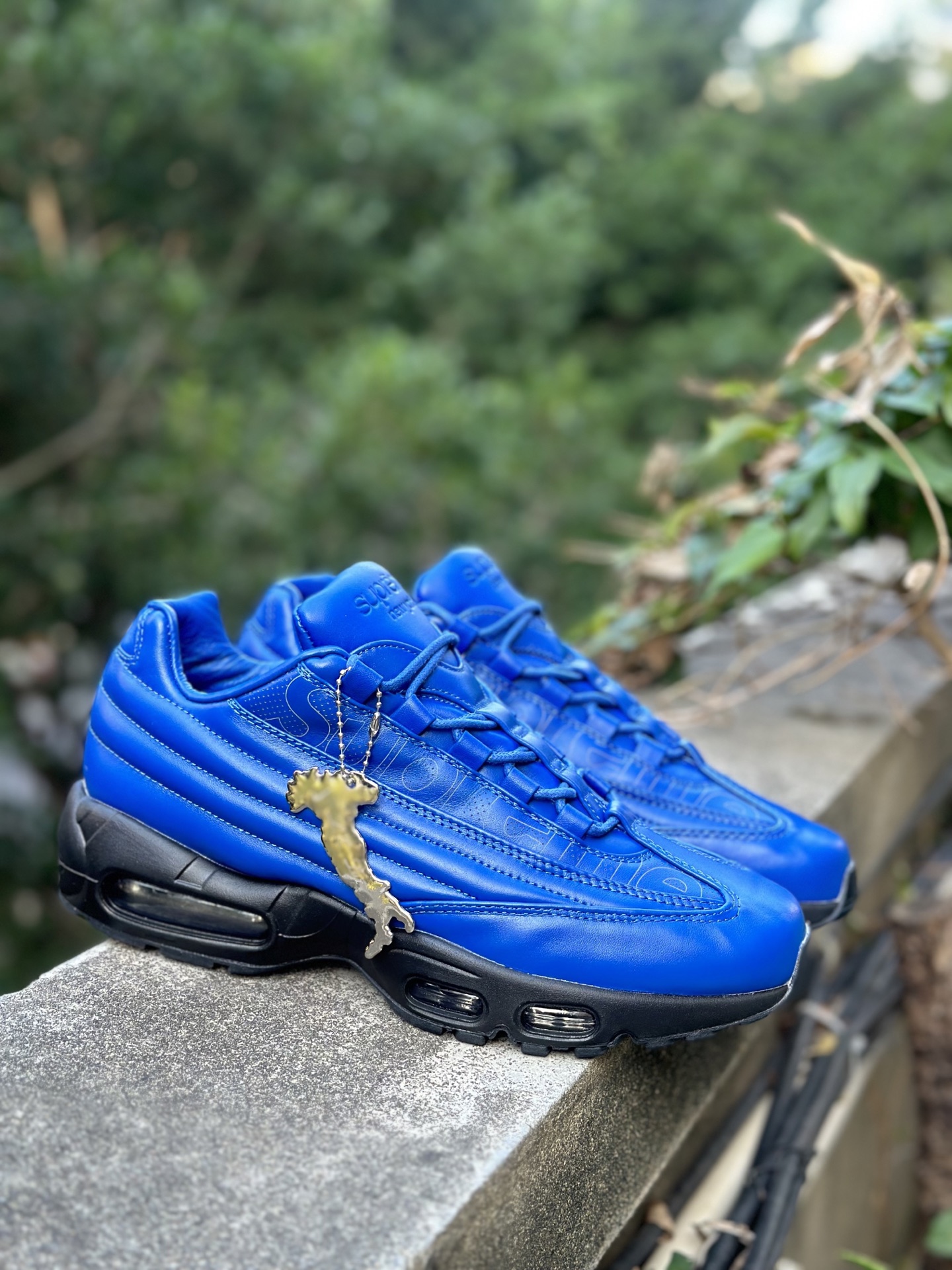 Supreme x NK Air Max 95 Lux 潮流舒适 皮革 低帮跑步鞋 男款 蓝色 潮流百搭 气垫缓震慢跑鞋 CI0999-400