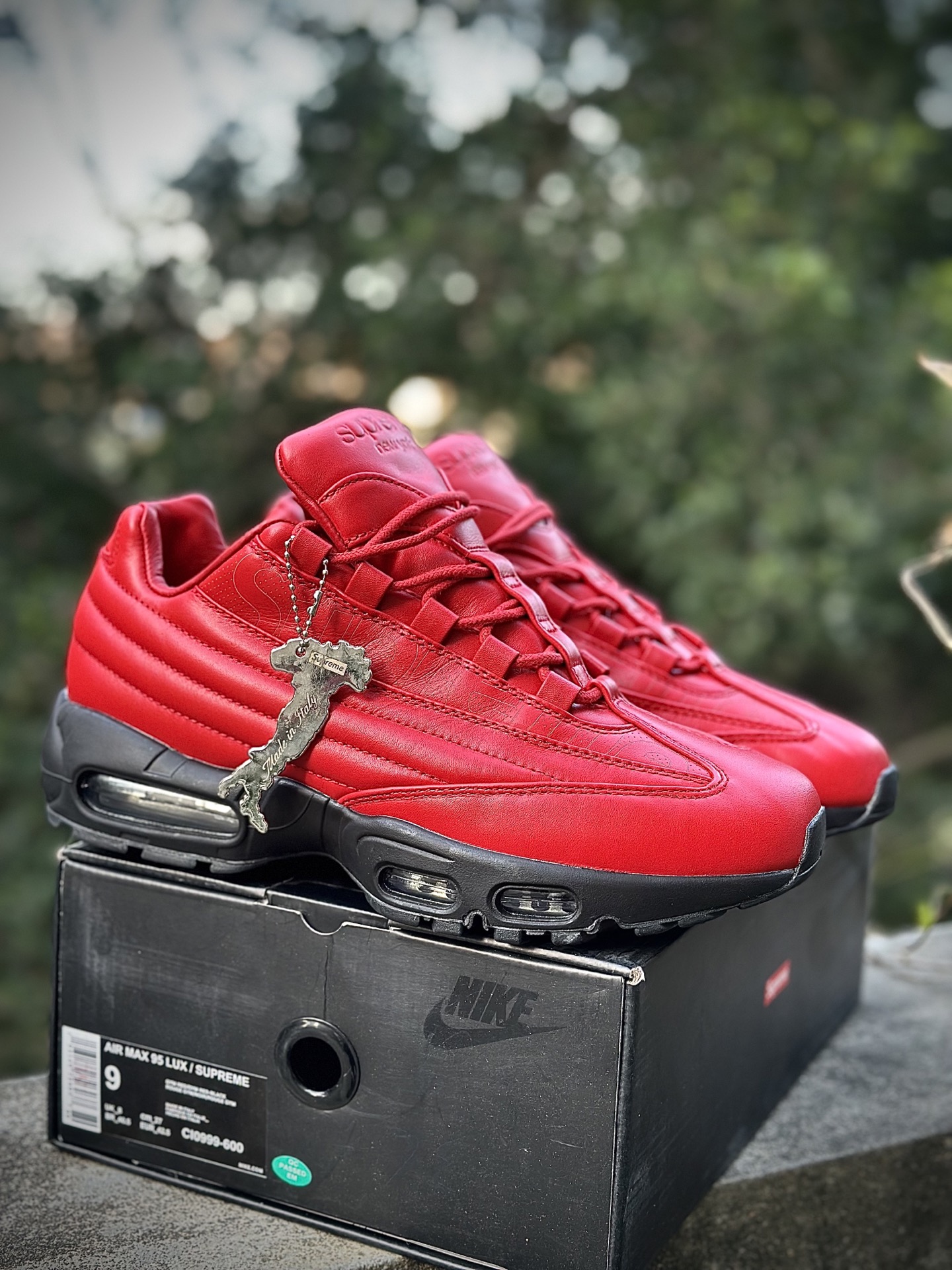 Supreme x NK Air Max 95 Lux 潮流舒适 皮革 低帮跑步鞋 男款 红色 潮流百搭 气垫缓震慢跑鞋 CI0999-600