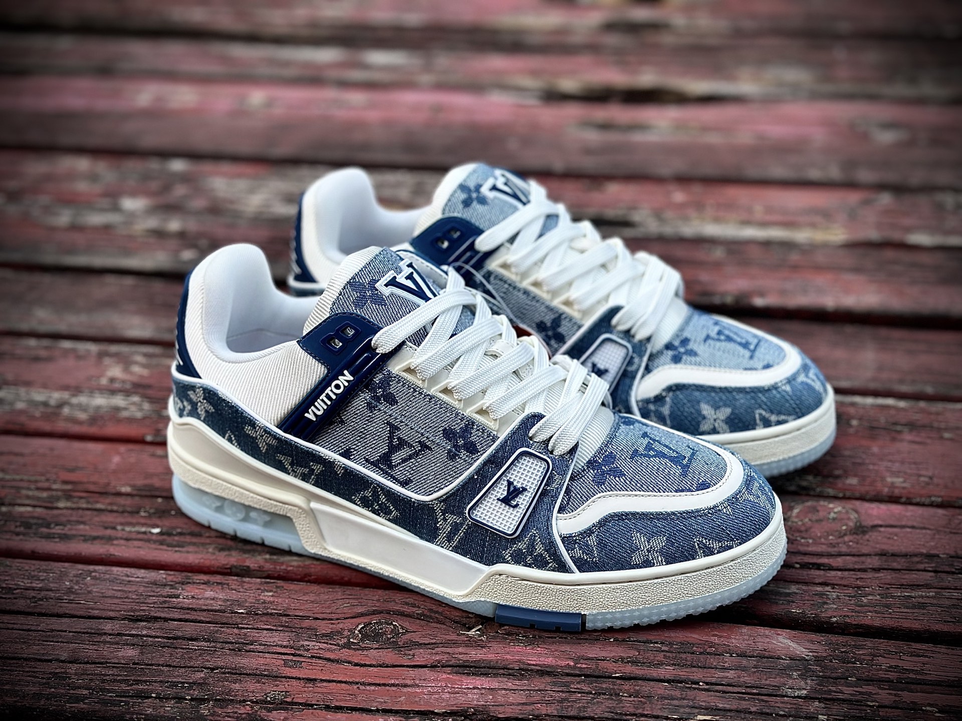 LOUIS VUITTTrainer 牛仔布皮革 休闲 低帮 时尚板鞋