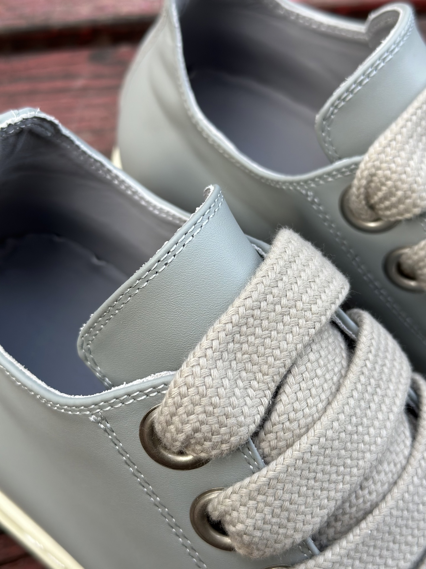 RICK OWENS/RO Jumbo 牛皮 鲨鱼齿缓震鞋底 圆头系带 低帮 板鞋