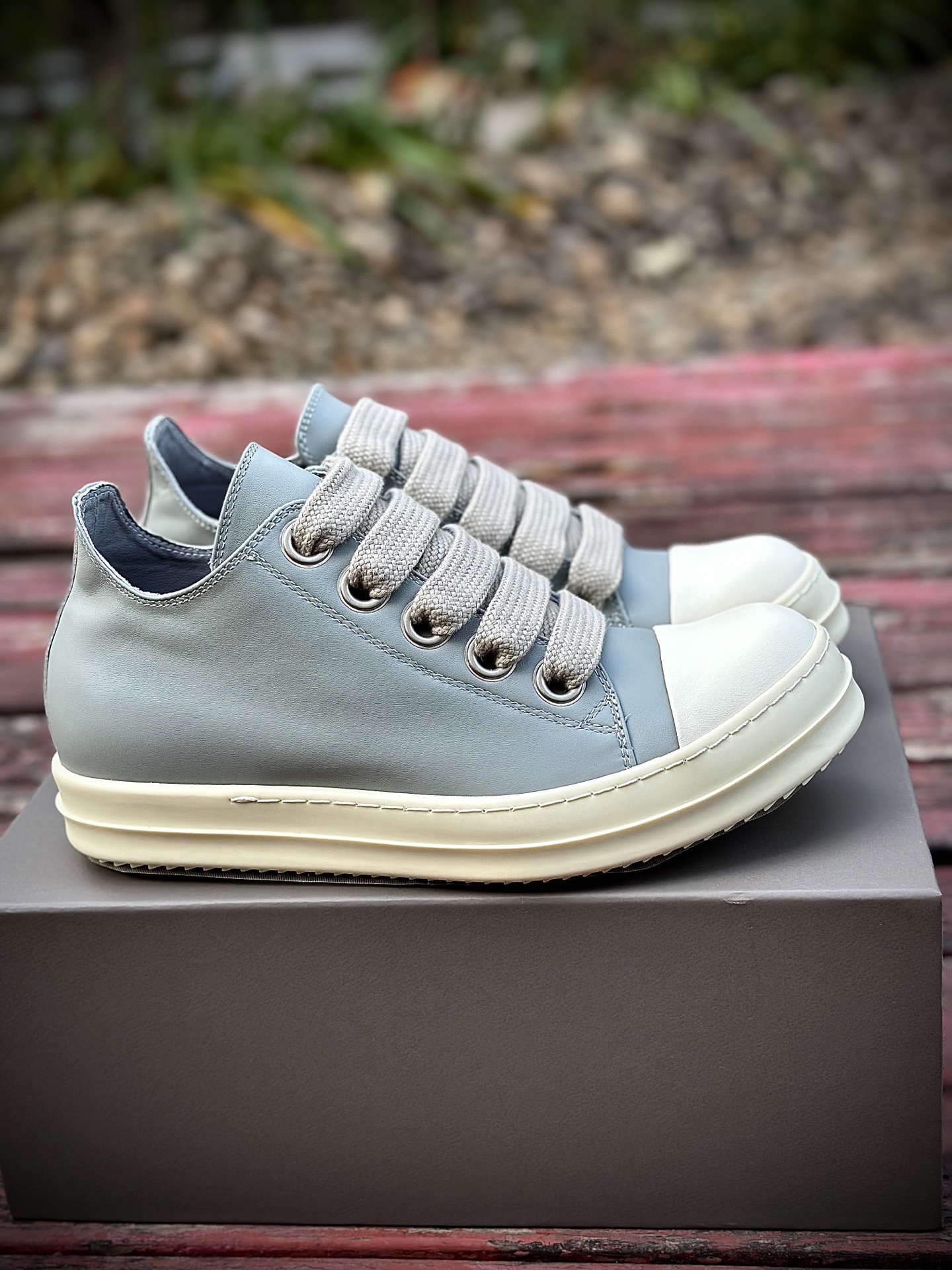 RICK OWENS/RO Jumbo 牛皮 鲨鱼齿缓震鞋底 圆头系带 低帮 板鞋