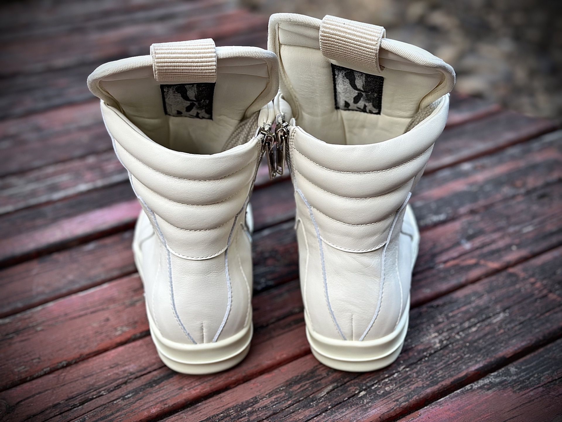 RICK OWENS/RO Concordians Jumbolace Geobasket 牛皮 圆头拉链 高帮 板鞋 黑白色