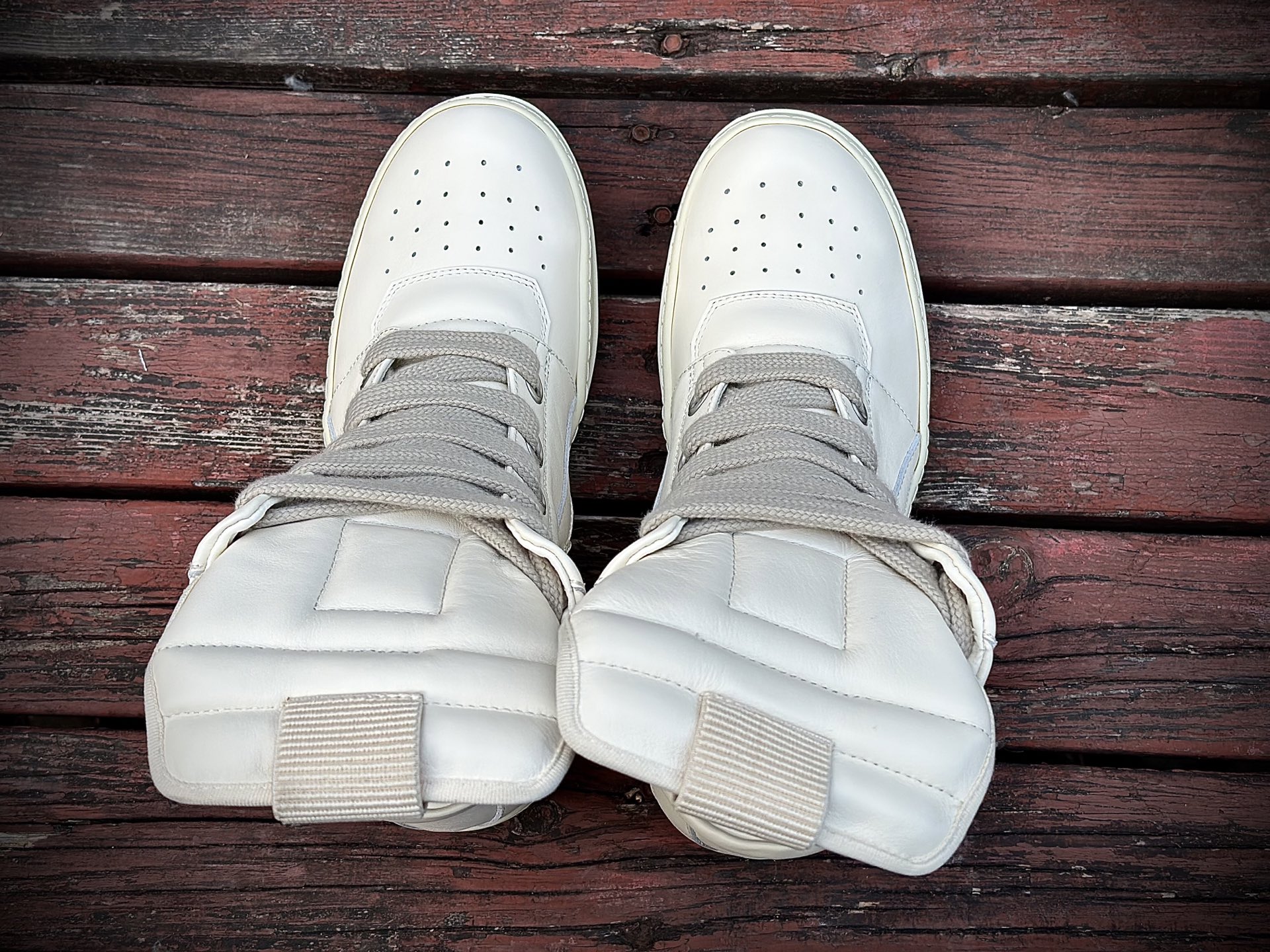 RICK OWENS/RO Concordians Jumbolace Geobasket 牛皮 圆头拉链 高帮 板鞋 黑白色