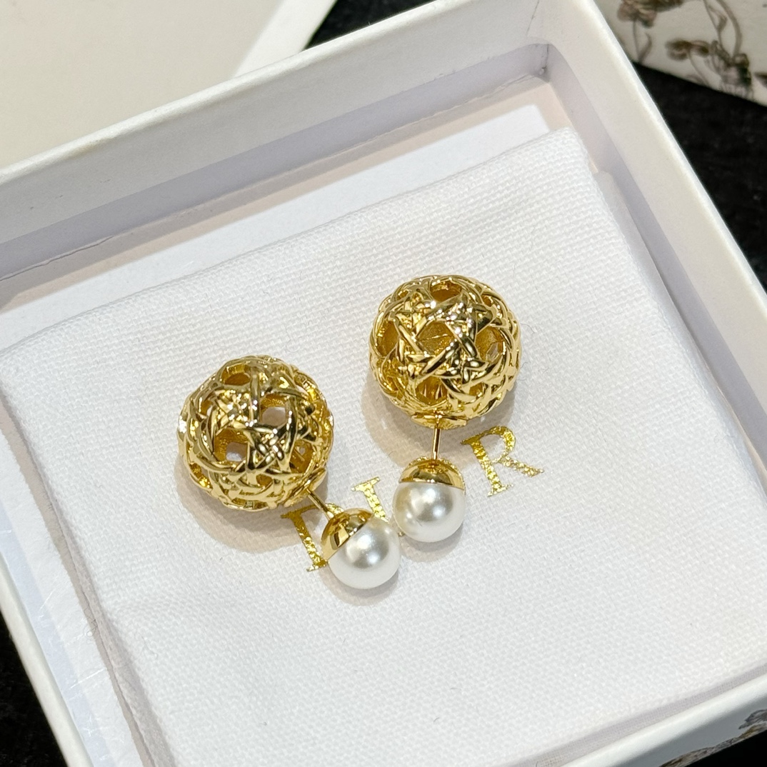 Dior Jewelry Earring Yellow Openwork Brass