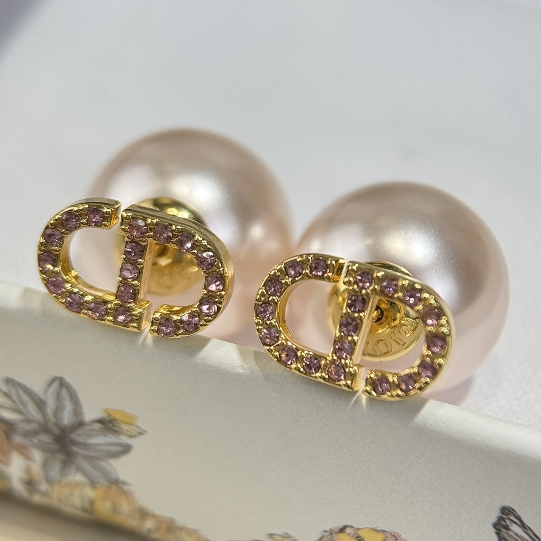 Dior Jewelry Earring Pink Yellow Brass