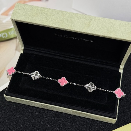 Van Cleef & Arpels Pink Ceramic Clover Bracelet - Gold Plated, Exquisite Design 1 Van Cleef & Arpels Pink Ceramic Clover Bracelet – Gold Plated, Exquisite Design
