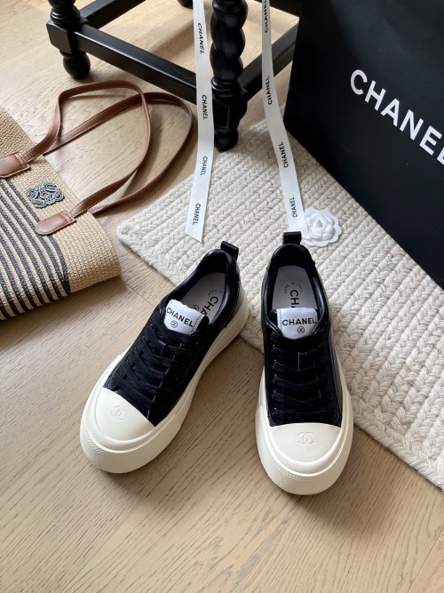 Chanel Women's Black & White Leather Platform Sneakers - Size 35-40 1 Chanel Women's Black & White Leather Platform Sneakers - Size 35-40