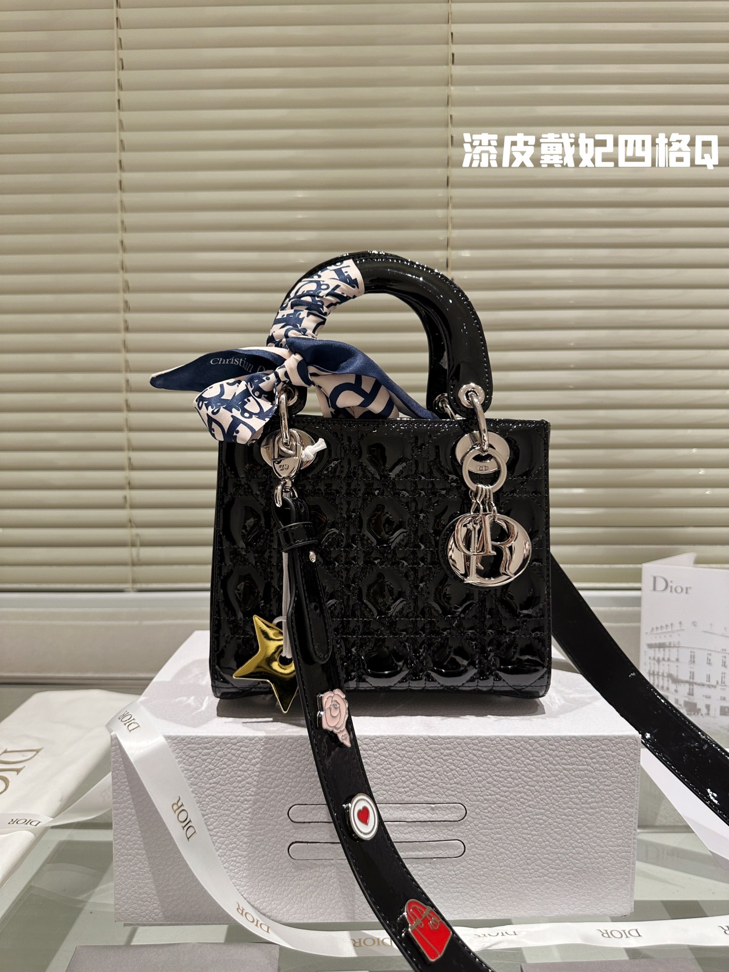 Dior Lady Handbags Crossbody & Shoulder Bags Silver Hardware Patent Leather Sheepskin