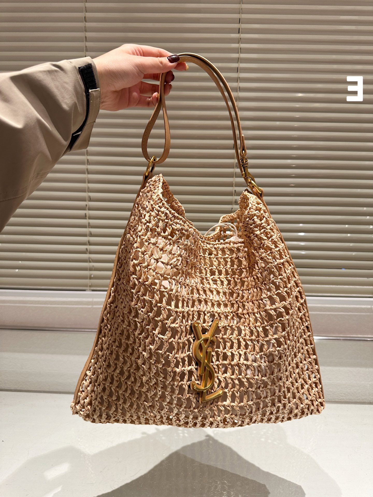 Yves Saint Laurent Tote Bags Weave Straw Woven Casual