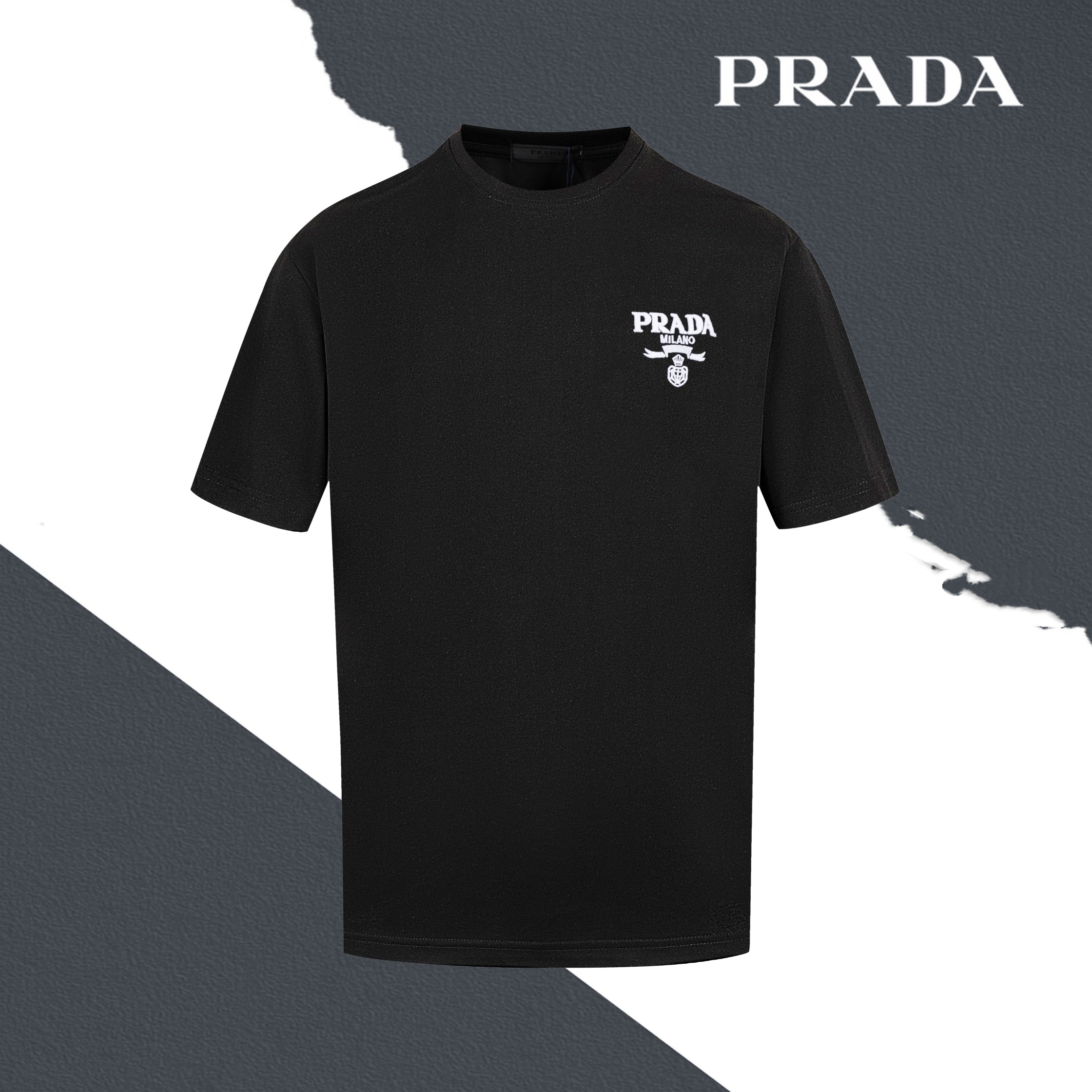 Estilo No. S01 PRADA Patrón de logotipo de Prada bordado cuello redondo manga corta Bordado de mil agujas Juego complet…