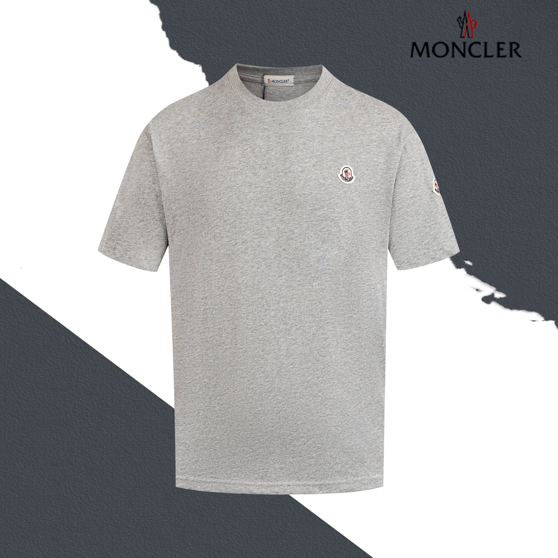 Modelo S015 Camiseta de cuello redondo MONIKER con logo clásico en el pecho y etiqueta bordada en la manga, etiqueta de…