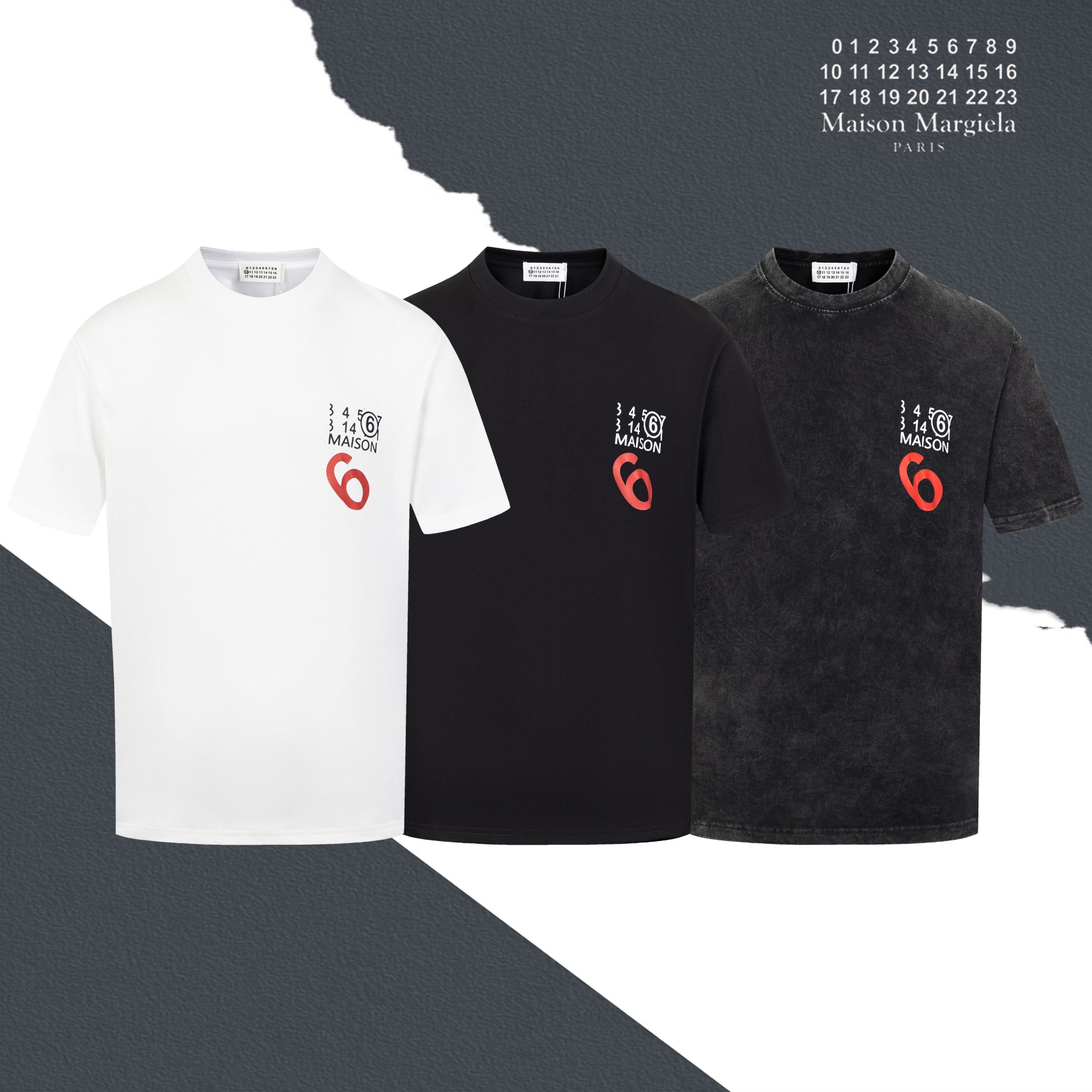 Modelo S036 Maison Margiela camiseta de cuello redondo con estampado clásico de logo y letras en el pecho, estampado, e…