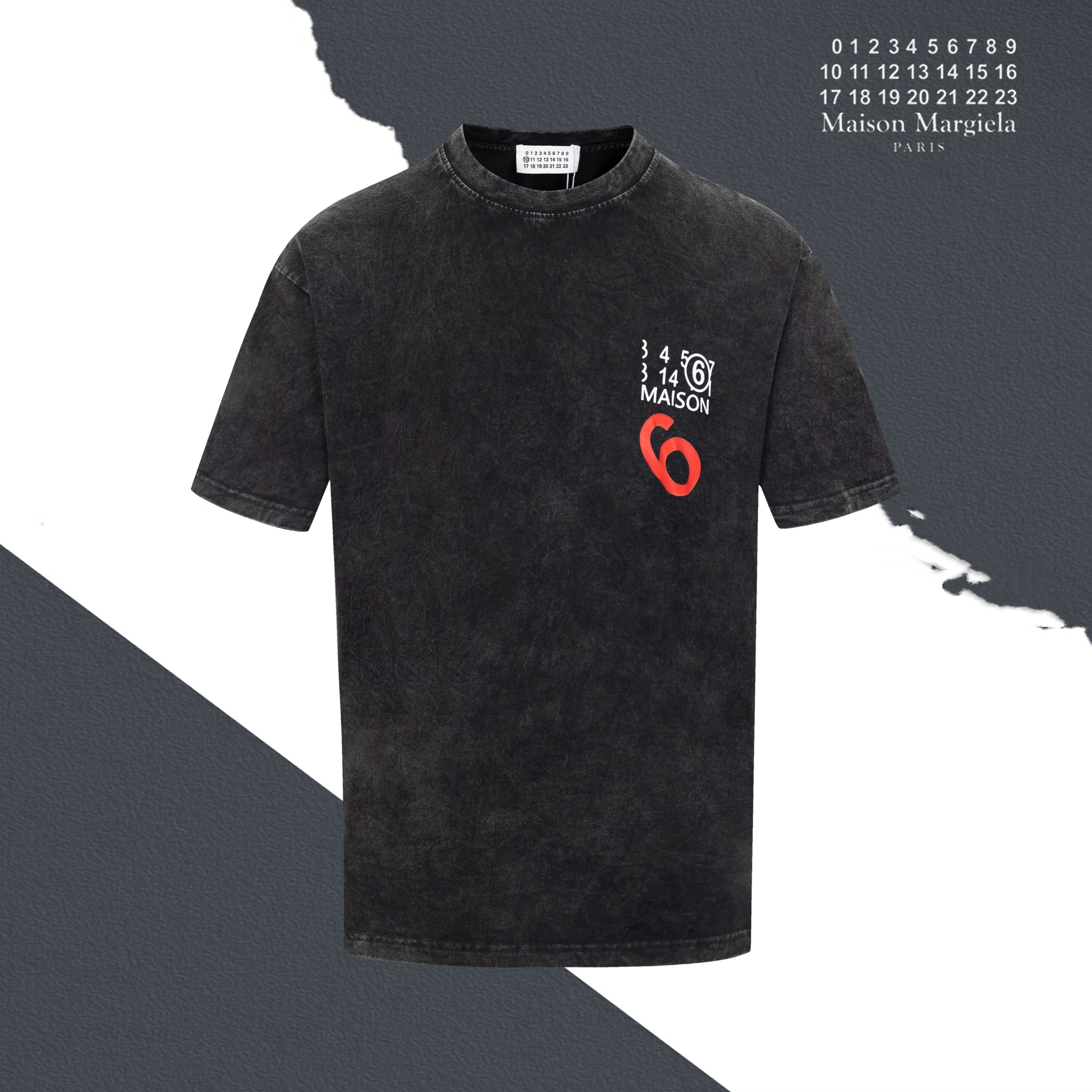 Negro lavado Modelo S036 Maison Margiela camiseta de cuello redondo con estampado clásico de logo y letras en el pecho,…