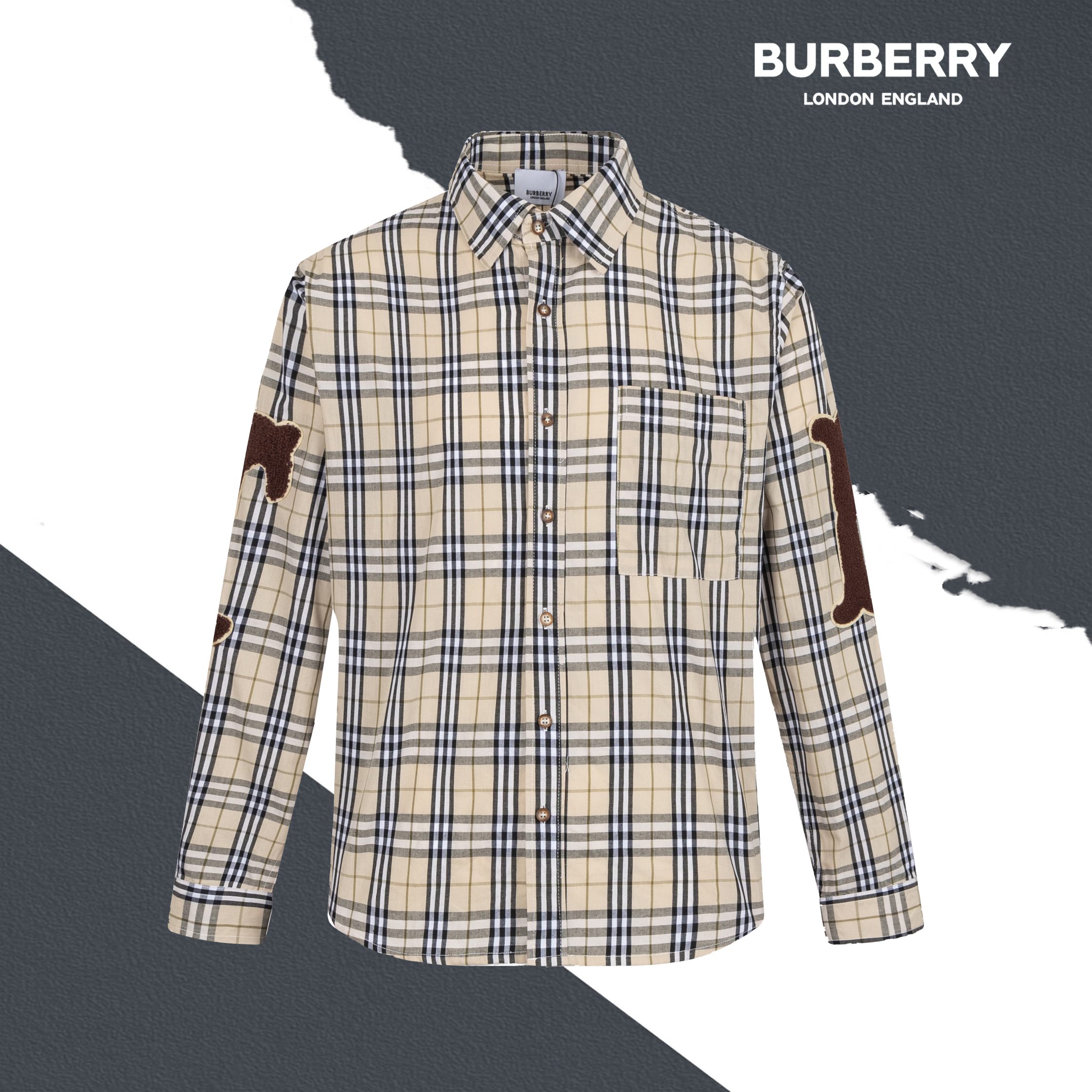 N.º de estilo SL24 BURBERRY Burberry Puños a cuadros Camisa con etiqueta TB Artesanía Flores quemadas ➕ Etiqueta bordad…