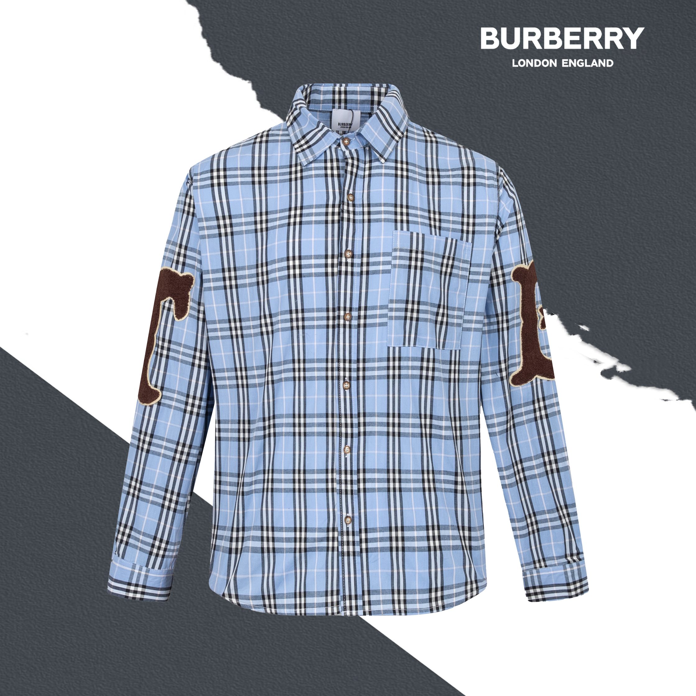 Estilo No. SL2 BURBERRY Burberry Puños a cuadros Camisa con etiqueta TB Artesanía Flores quemadas ➕ Etiqueta bordado Fl…