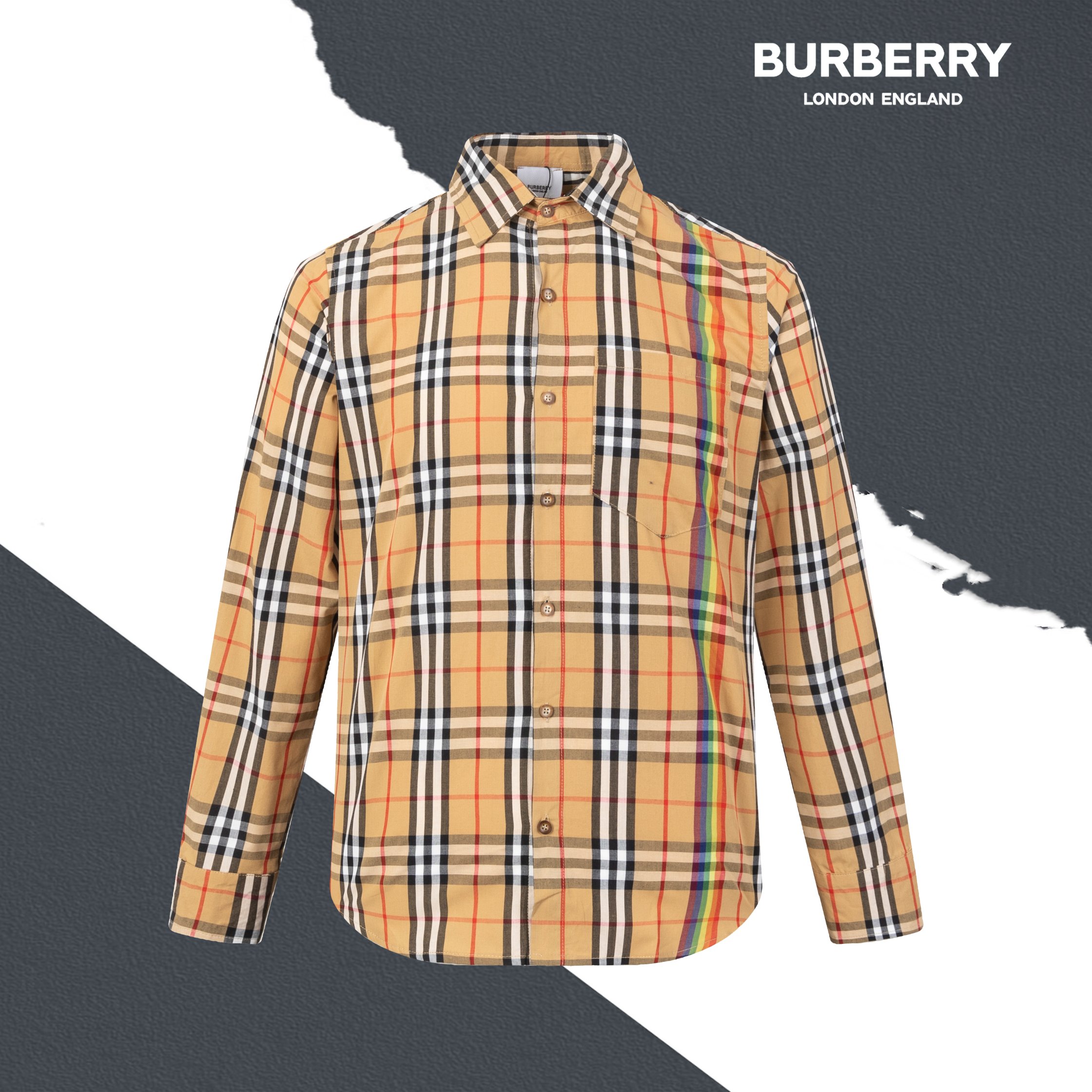 Estilo No. SL25 Camisa a cuadros a rayas arcoíris de Burberry, un artículo popular en Xiaohongshu 🔥 Todas las telas pe…