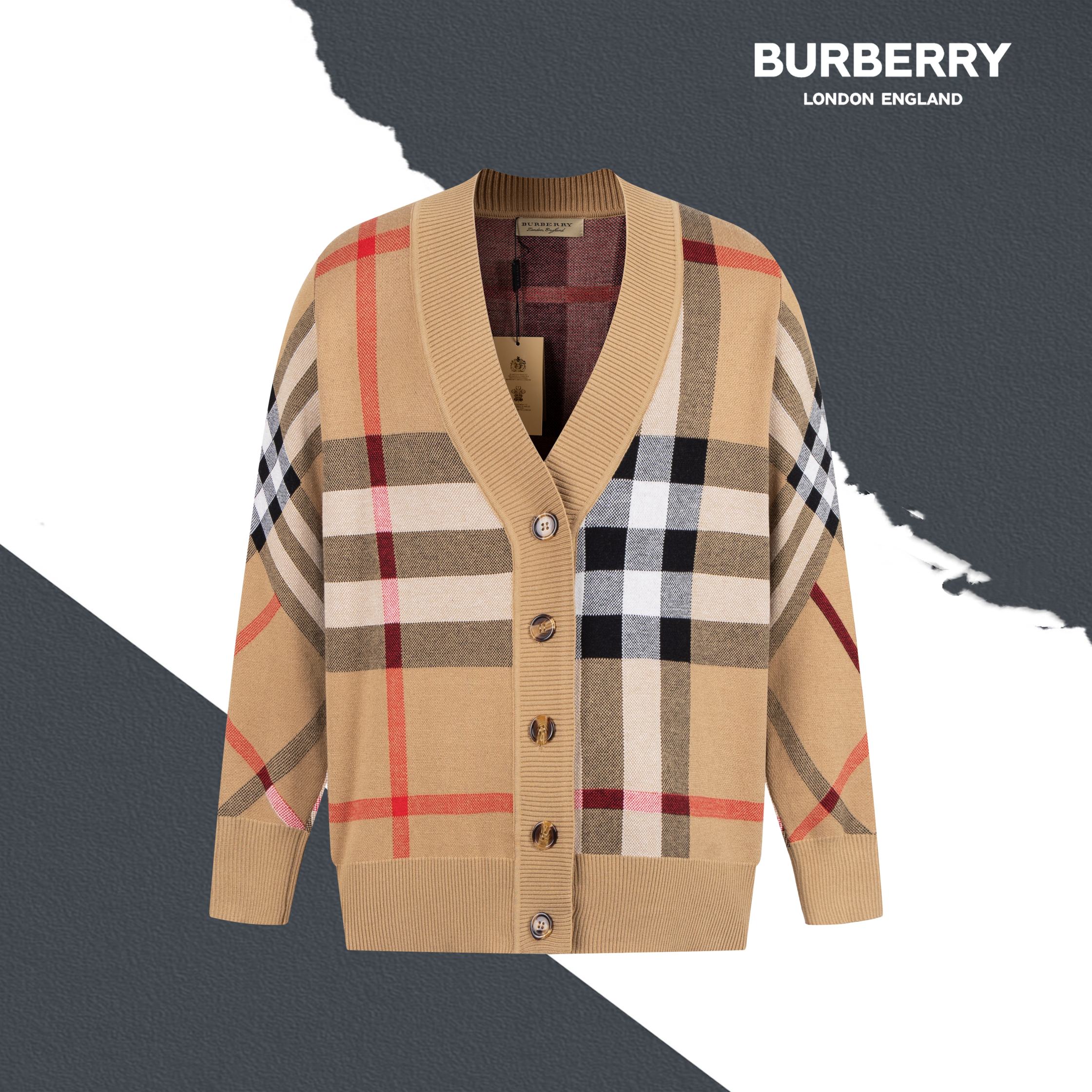 Modelo No. SL37 BURBERRY Suéter clásico de manga larga tipo cárdigan de punto a cuadros. Mismo estilo para hombres y mu…