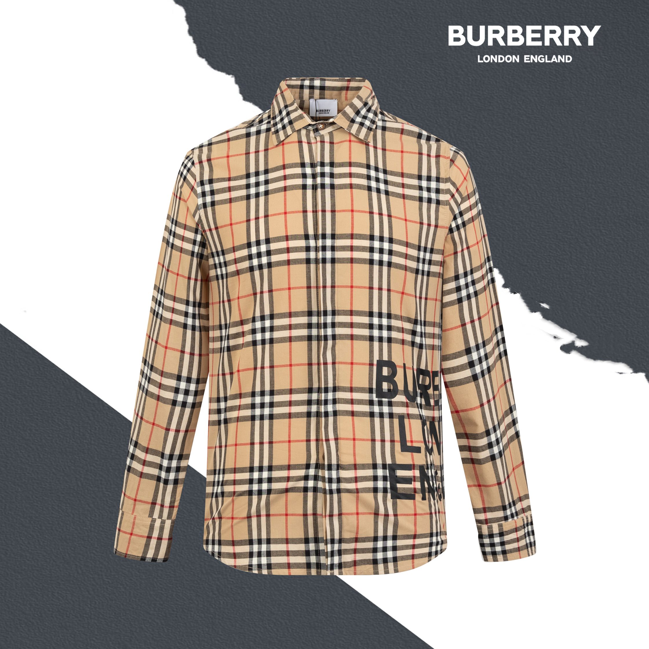 Estilo No. SL43 Burberry BBR Camisa de manga larga a cuadros con estampado de letras británicas Artículo esencial de lu…