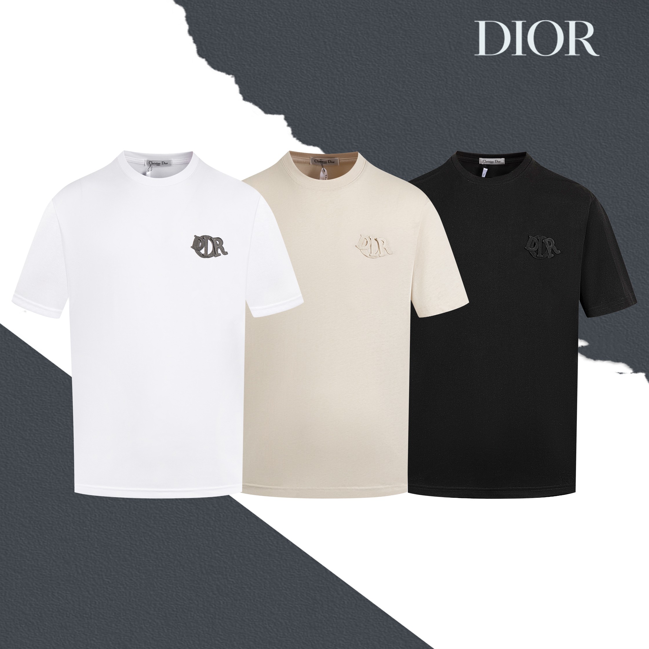Dior Camiseta de Manga Corta con Bordado para Hombre y Mujer, Estilo Casual 3 a1745863898183 6415