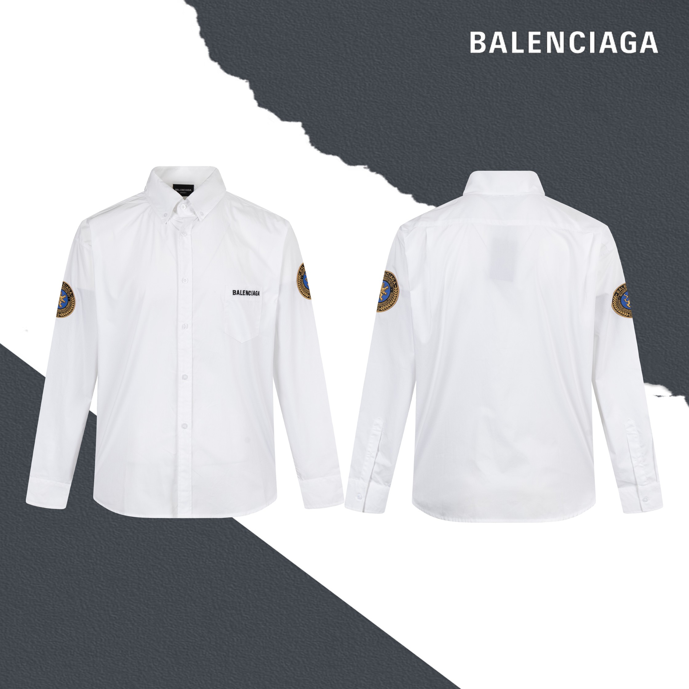 Camisa Balenciaga Blanca con Bordado de Logotipo y Parches - SL248 4 a1755368226845 0175
