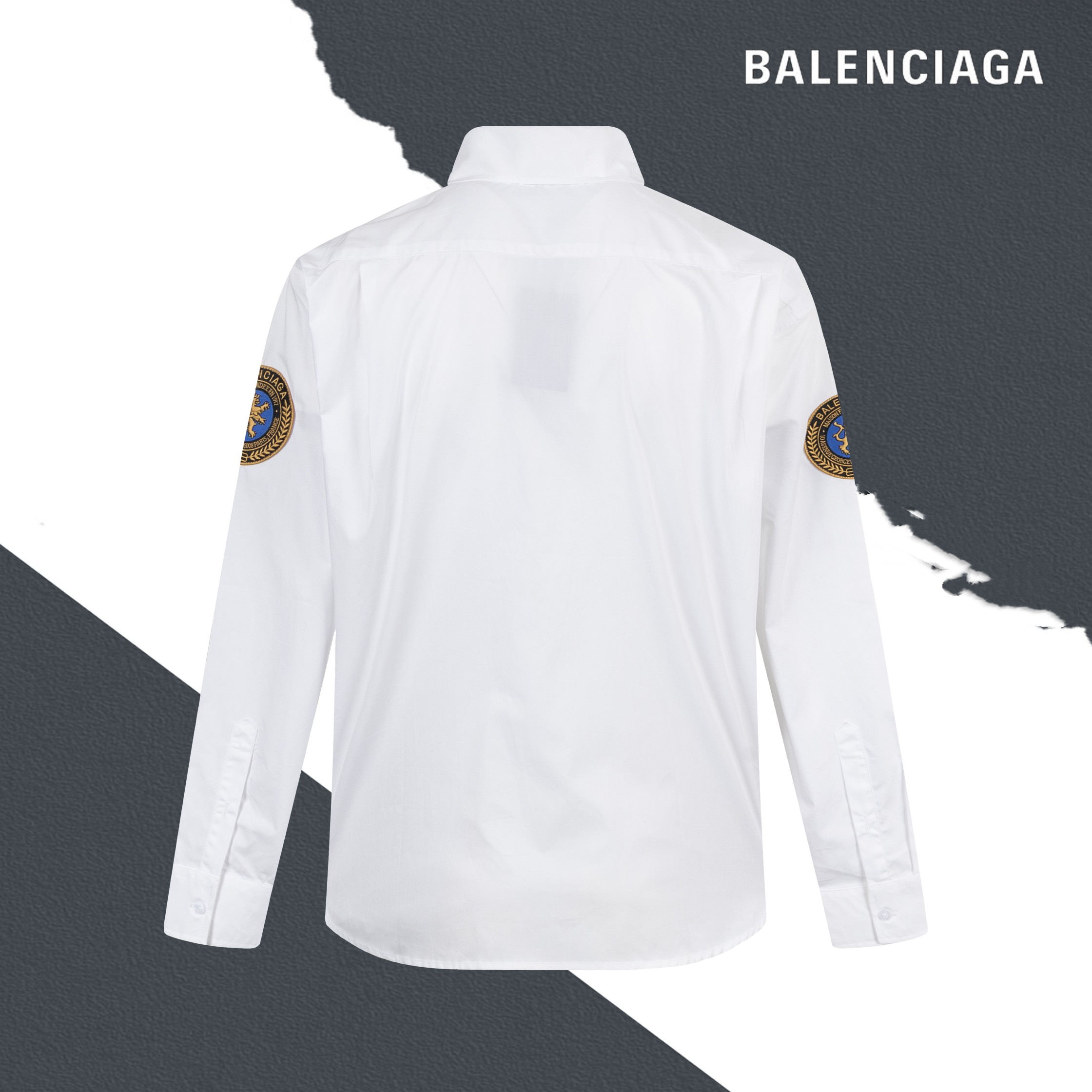Camisa Balenciaga Blanca con Bordado de Logotipo y Parches - SL248 3 a1755368226877 8467