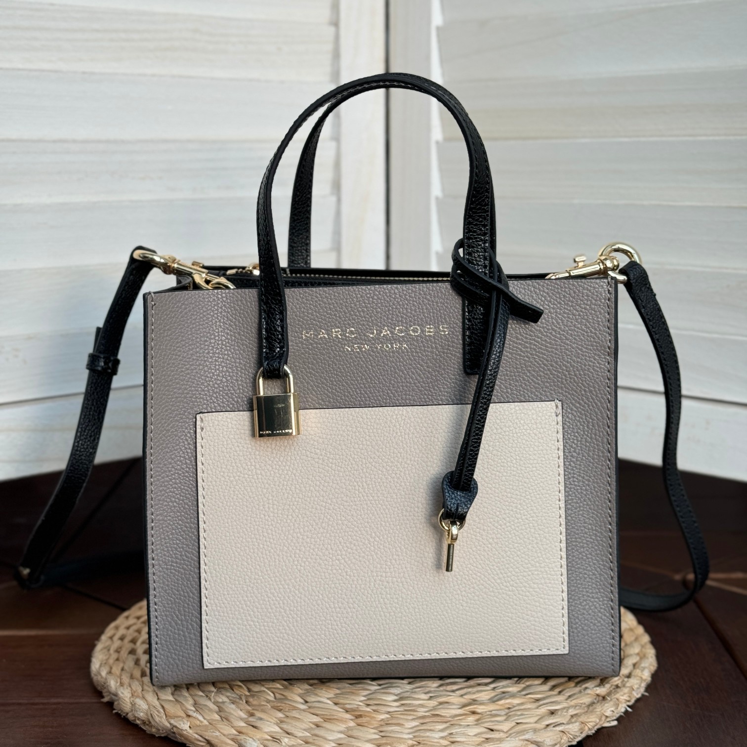 Marc Jacobs Mj牛皮拼色手提托特包 尺寸:23*10*20